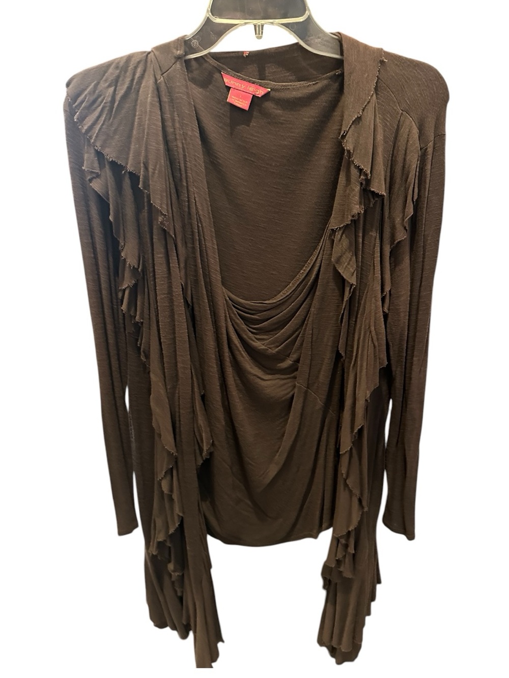 Sunny Leigh Brown 2 Piece Layered Ruffle Cardigan & Shell Set L